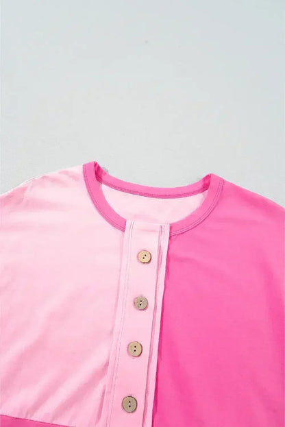 Mint Green Colorblock Half Buttons Henley T Shirt