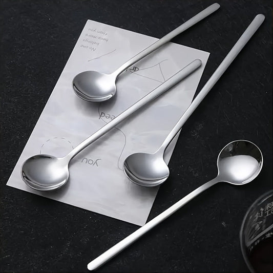 Elegant Set of 4 LongHandled Silver Coffee Spoons