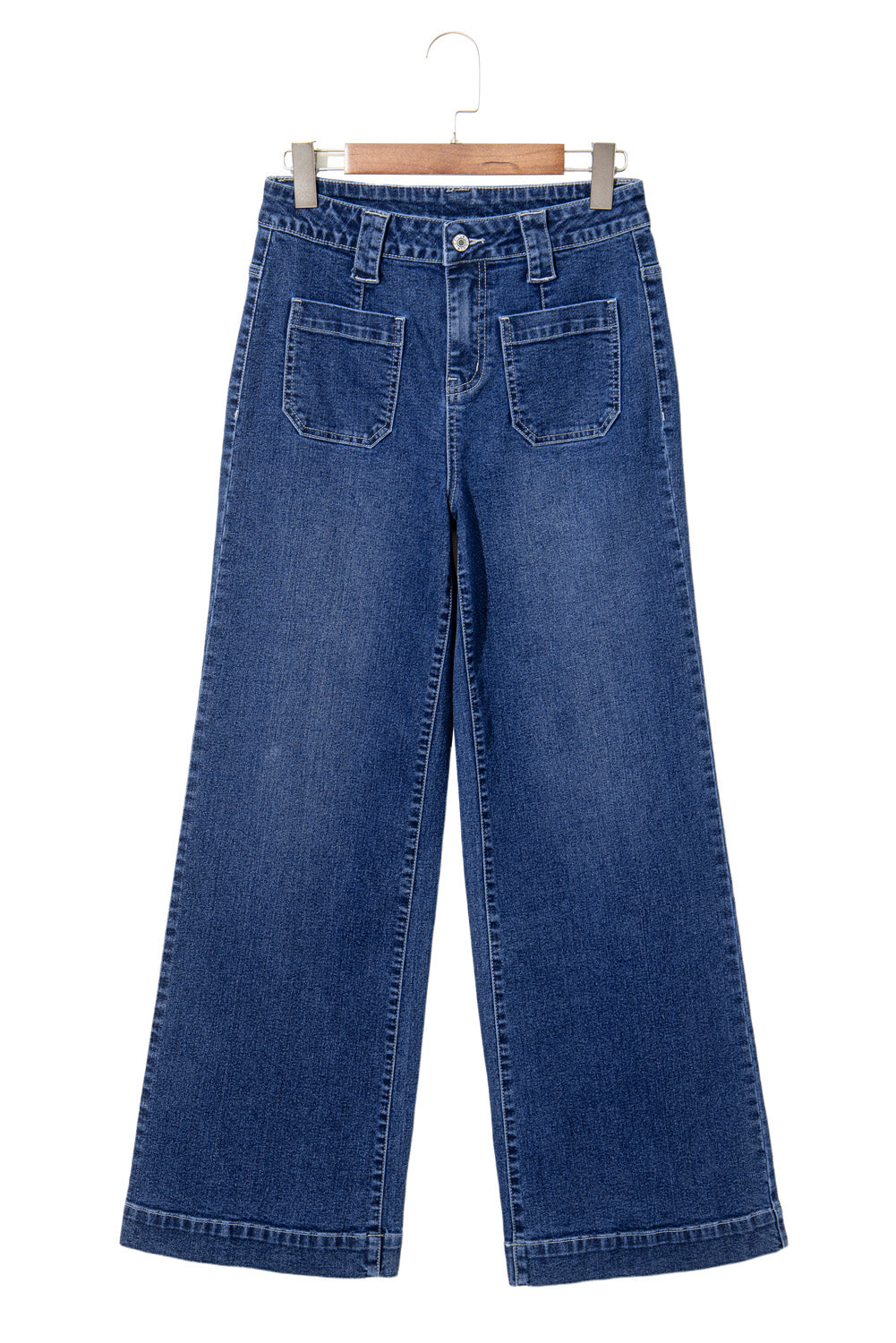 Sail Blue High Waist Women's Jeans with Wide Legs and Pockets