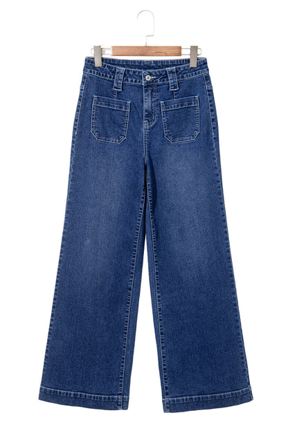 Sail Blue High Waist Women's Jeans with Wide Legs and Pockets