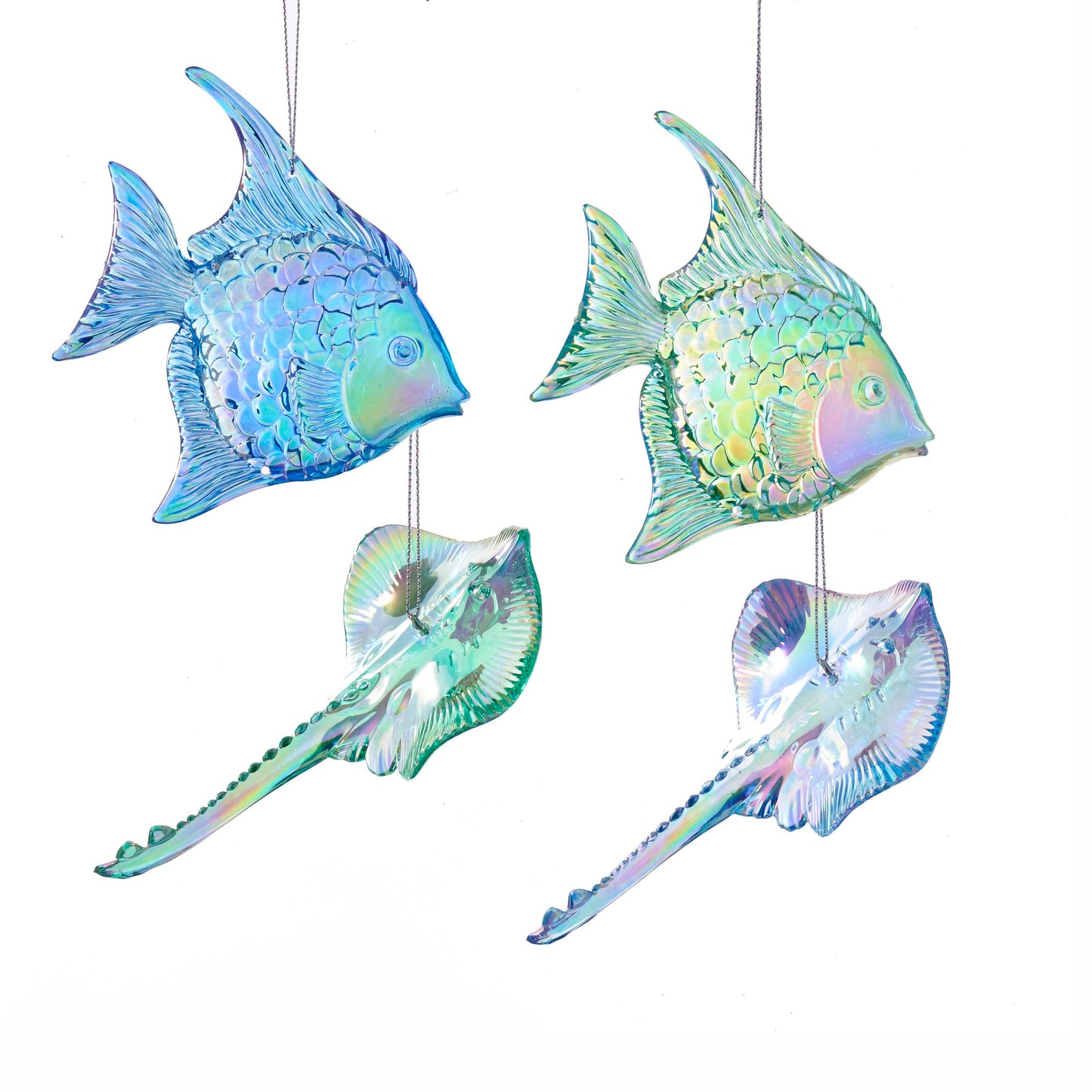 Christmas Ornament – Coastal Fish & Stingray Holiday Decor Iridescent Blue & Green 4.75"