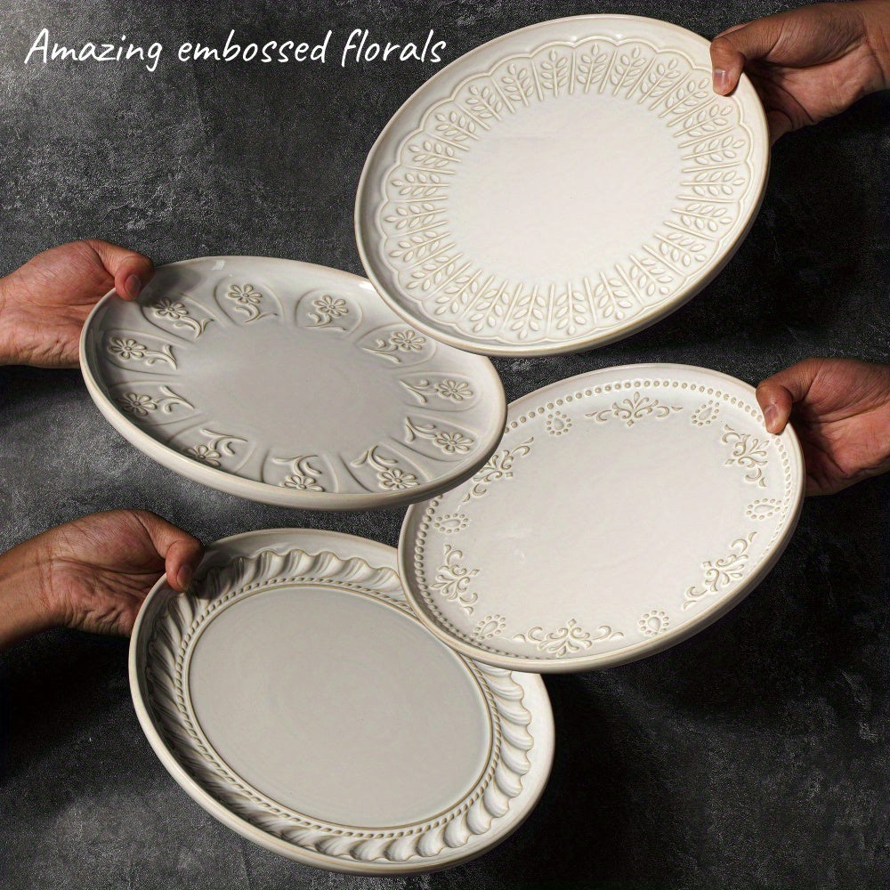 Artena Floral Embossed Ceramic Dinner Plate Set  27cm  22cm Microwave