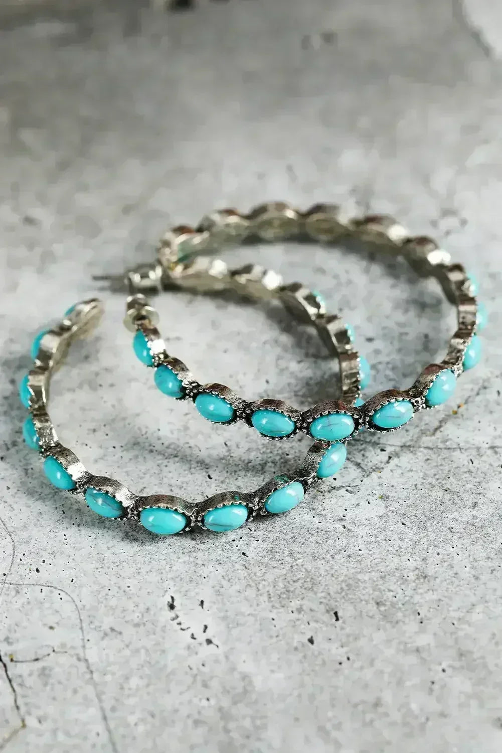 Turquoise C-Shape Hoop Earrings | Bold Statement Earrings - Femstylo