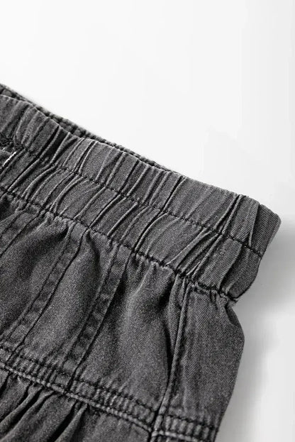 Carbon Grey Mineral Wash Button High Waist Wide Leg Jeans