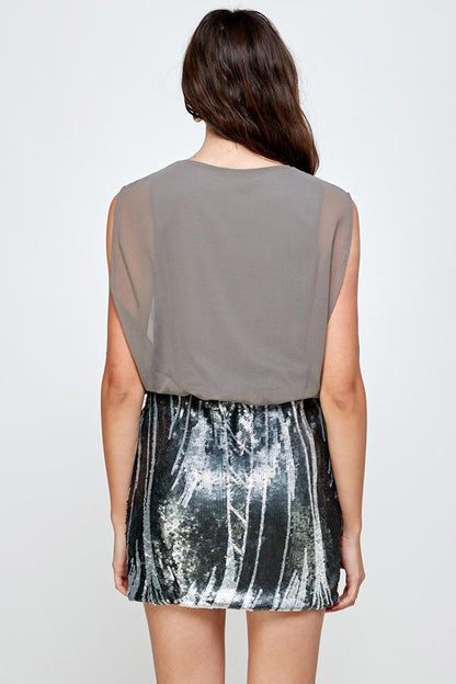 Sequin Skirt with Sleeveless Blouson Dress – Glamorous Party Look | Apparel | Kitchen + Metal