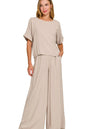 Zenana Round Neck T-Shirt and Wide Leg Pants Set in Mocha