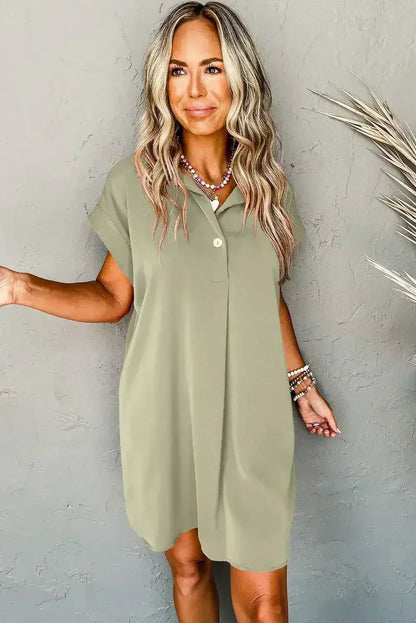 Rose Red Buttoned Collar Shift T Shirt Dress