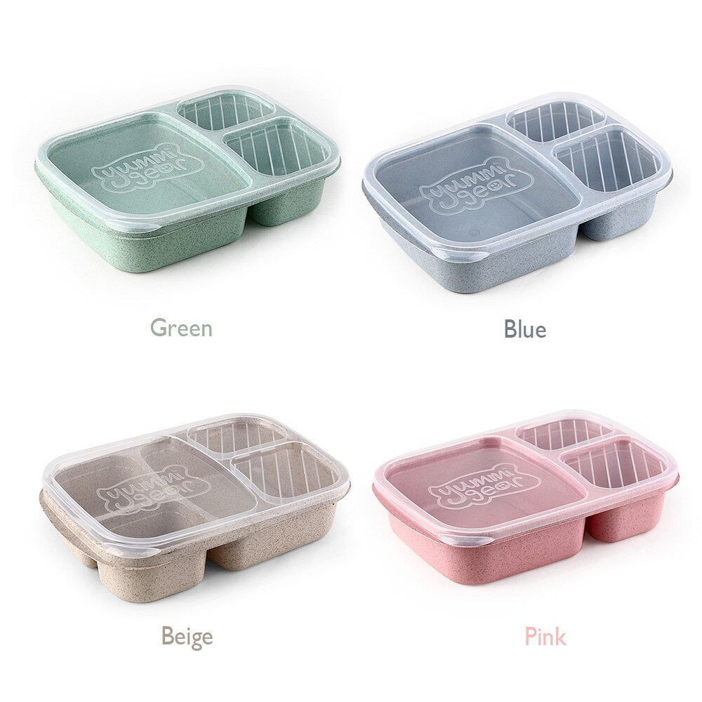 1 Pcs 3 Compartment Wheat Straw Picnic