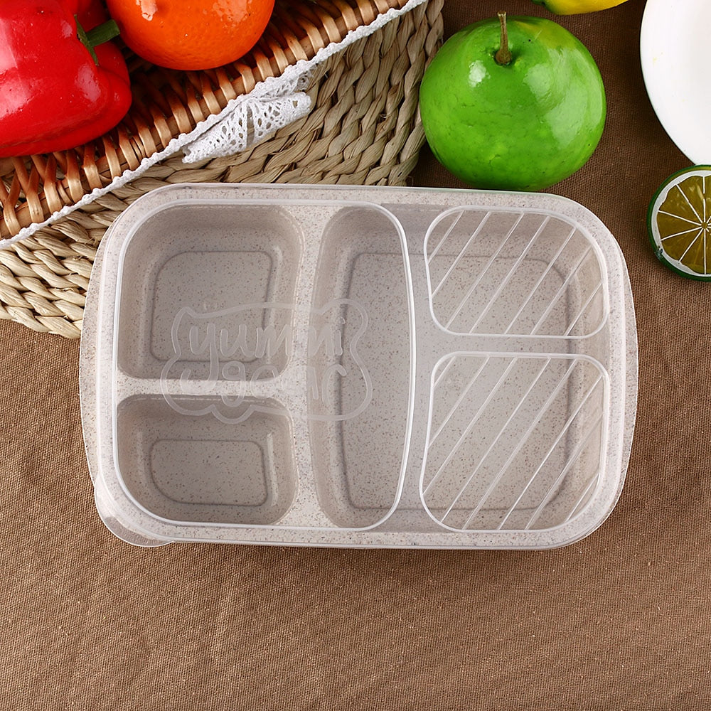 1 Pcs 3 Compartment Wheat Straw Picnic