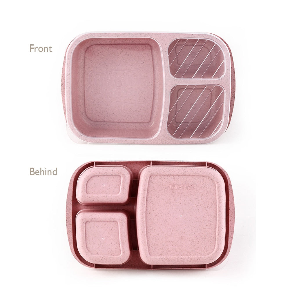 1 Pcs 3 Compartment Wheat Straw Picnic