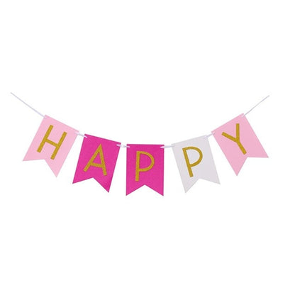 1 Set Wooden Glitter Happy Birthday Bunting Banner