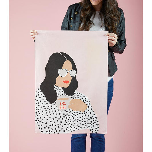 Yes, Girl Large Pink Tea Towel | Extra Large 20" W x 27.5" L | In a