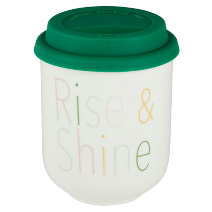 Rise & Shine Ceramic To Go Mug | Holds 16 oz. | Eco Mug with Silicone