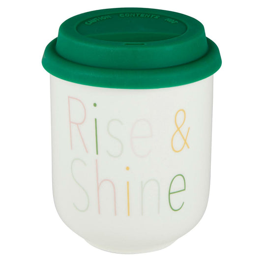 Rise & Shine Ceramic To Go Mug | Holds 16 oz. | Eco Mug with Silicone
