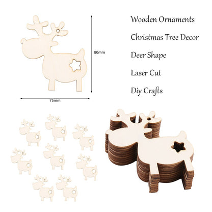 10 PCS Christmas Deer Wooden Pendants Ornaments