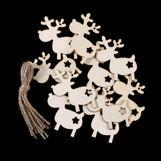 10 PCS Christmas Deer Wooden Pendants Ornaments