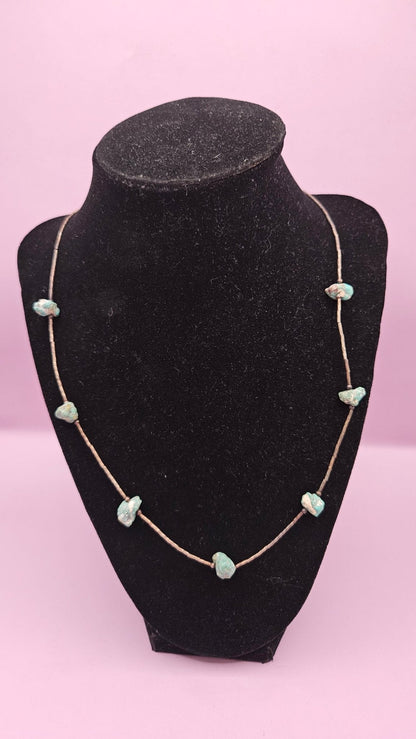 10" Minimalist Vintage Turquoise Bead Necklace - Handmade Delicate Jewelry