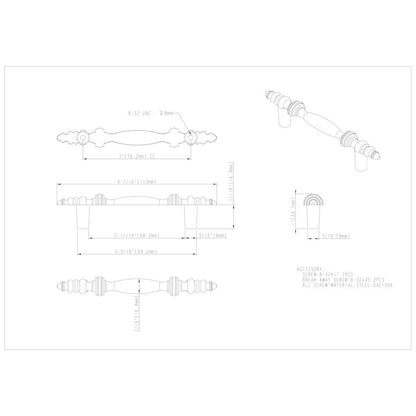 3" Center-to-Center Brushed Antique Brass Baroque Kingsport Cabinet Pull