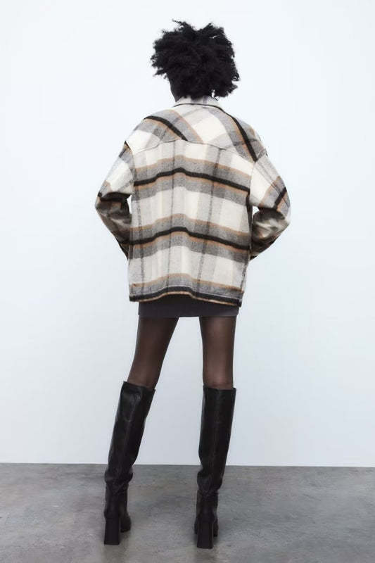 Autumn Winter Plaid Long Shacket