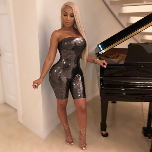 Sexy Bandeau Zipper Slim Fit Craft Cloth Backless Nightclub Romper