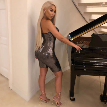 Sexy Bandeau Zipper Slim Fit Craft Cloth Backless Nightclub Romper