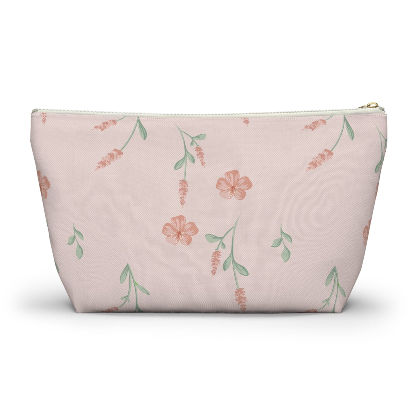 Customizable: Floral Cosmetic Bag with T-Bottom, Makeup Organizer, Flower Print Pouch, Cute Travel Accessory, Gift for Her, Mother’s Day