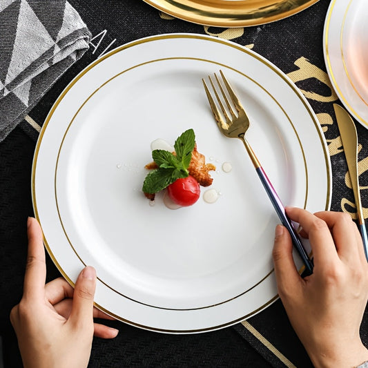 10 Elegant GoldEdged Plastic Plates  75inch White