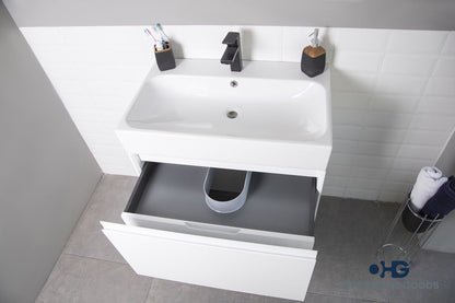 Gala 30" White Floating Bathroom Vanity with Porcelain Top & Hidden Drawer