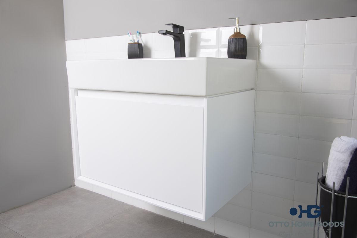 Gala 30" White Floating Bathroom Vanity with Porcelain Top & Hidden Drawer
