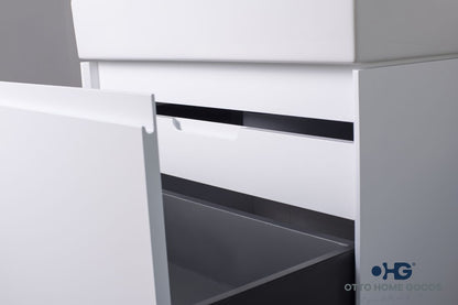 Gala 30" White Floating Bathroom Vanity with Porcelain Top & Hidden Drawer