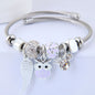Beaded Owl Bracelet with Angel Wings - Stainless Steel Charm Bracelet