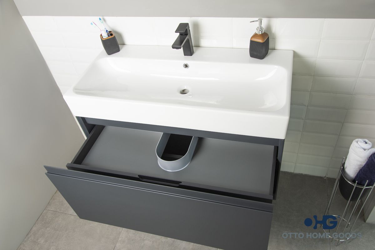Gala 39" Dark Gray Floating Bathroom Vanity with Porcelain Top & Hidden Drawer