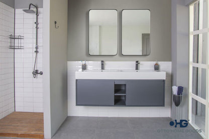 Gala 60" Dark Gray Floating Bathroom Vanity with Porcelain Top & Hidden Drawer