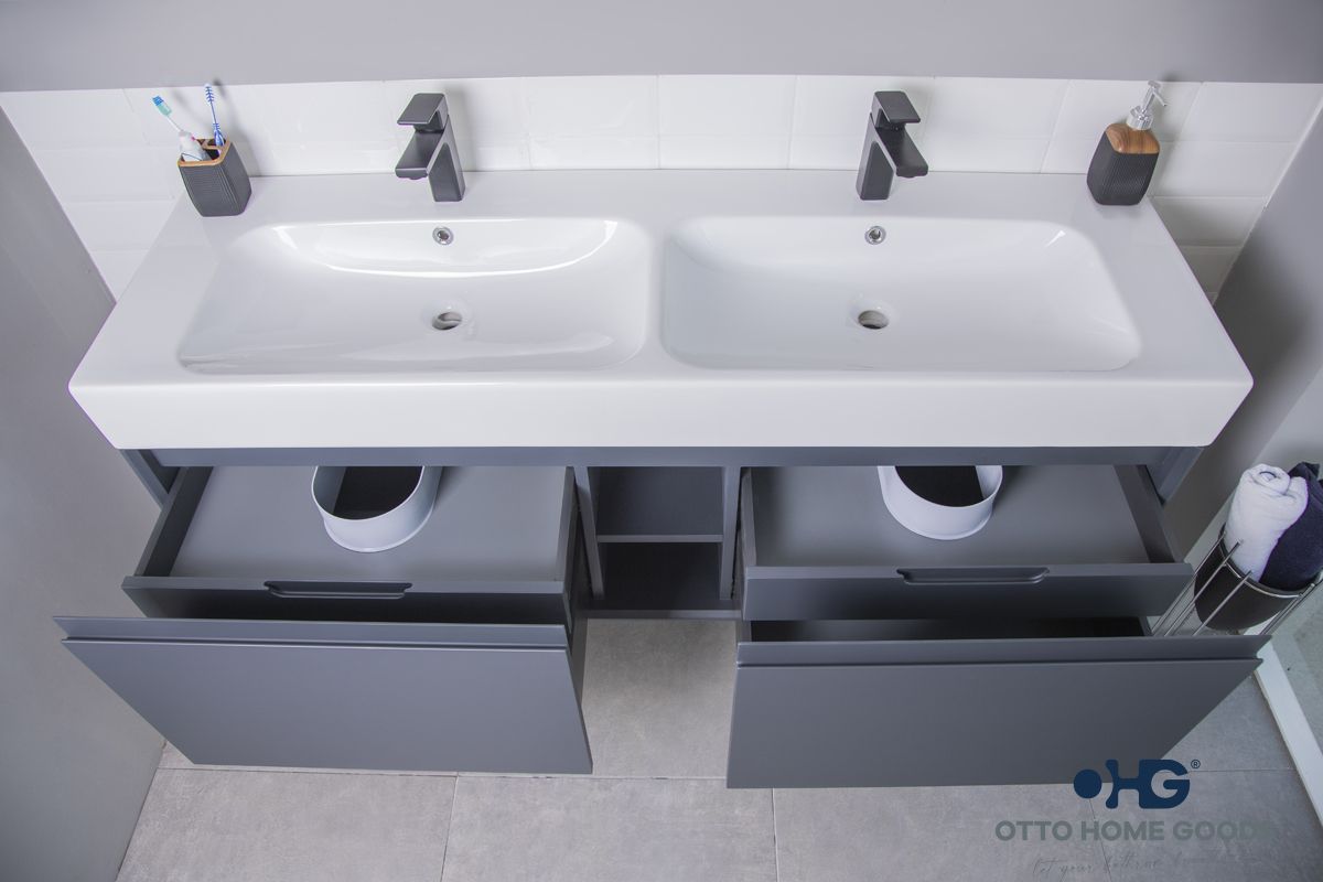 Gala 60" Dark Gray Floating Bathroom Vanity with Porcelain Top & Hidden Drawer