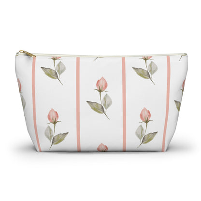 Customizable: Chic Floral Accessory Pouch for Women, Makeup Bag, Travel Toiletry Organizer, Gift for Her, Rose Striped Design