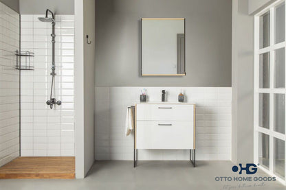 Linea 28" White Bathroom Vanity | Floating or Freestanding with Porcelain Top