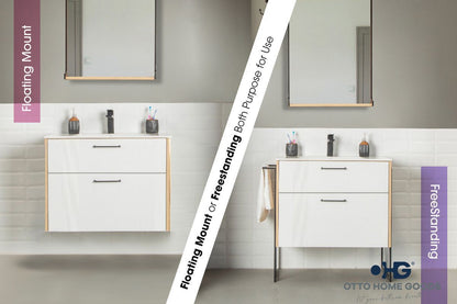 Linea 28" White Bathroom Vanity | Floating or Freestanding with Porcelain Top