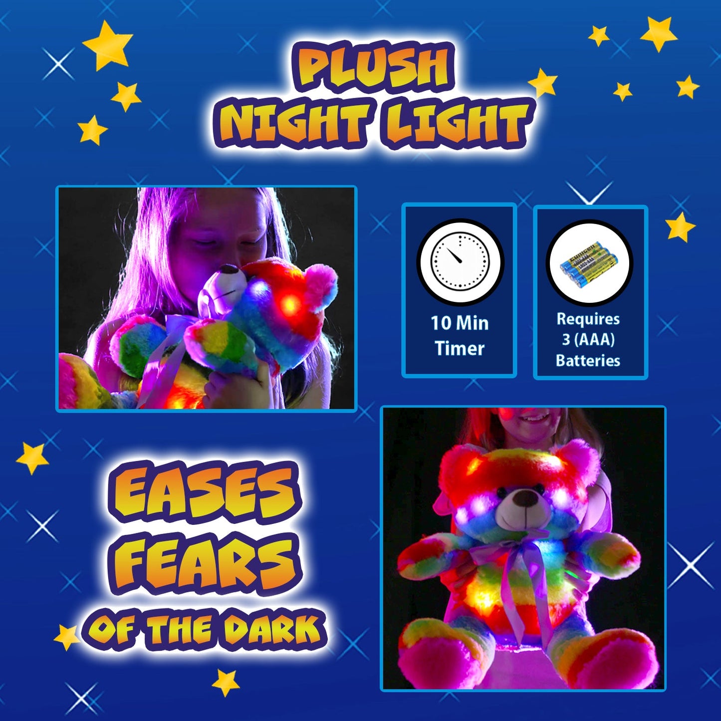 Rainbow Lites Teddy Bear Glow Plush LED Night Light Up Stuffed Animal (16 inch)