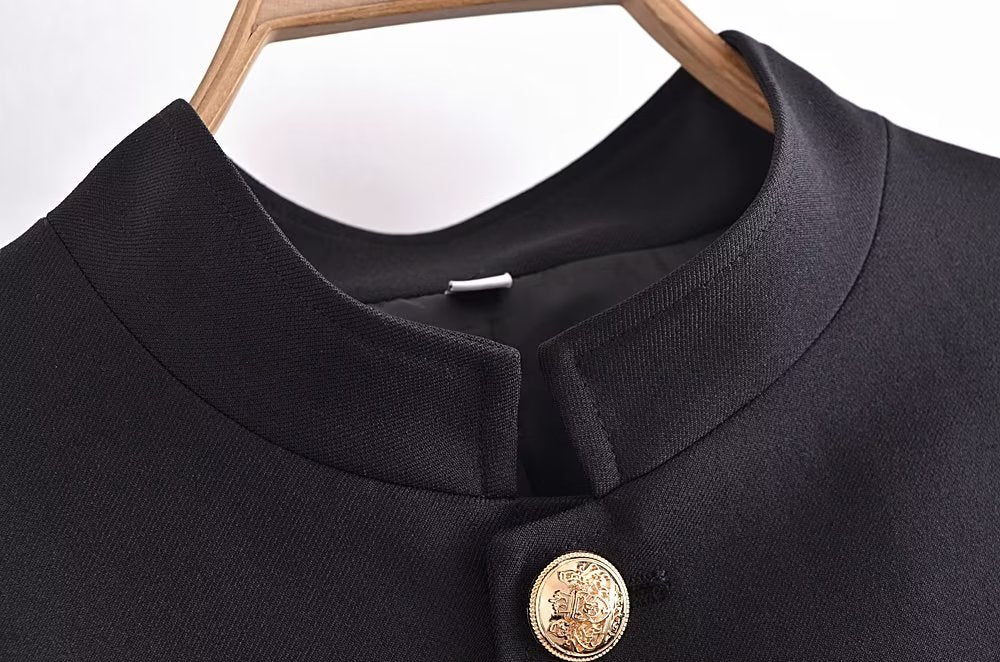 Fall Women Clothing with Belt Button Decoration Slim Fit Figure Flattering Blazer
