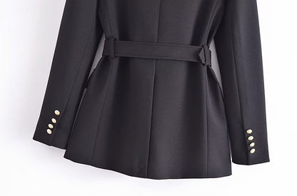 Fall Women Clothing with Belt Button Decoration Slim Fit Figure Flattering Blazer