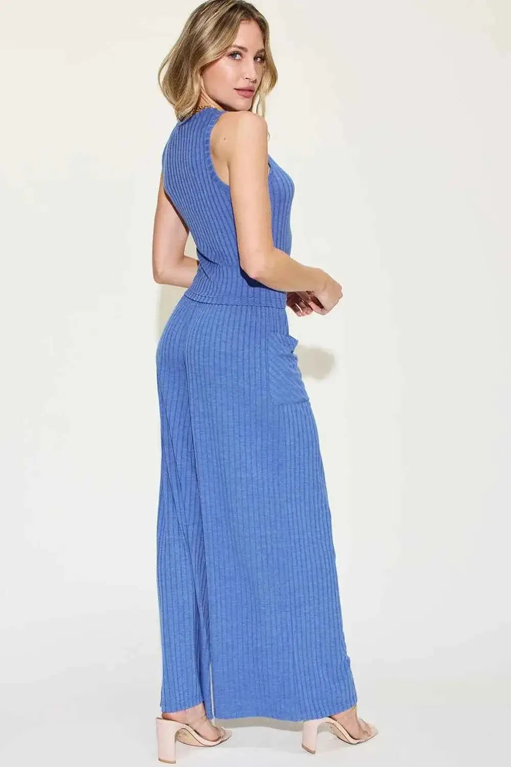 Ribbed Tank and Pants Set with Wide Leg Style
