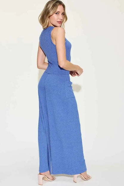 Ribbed Tank and Pants Set with Wide Leg Style