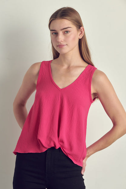 V-neck Sleeveless Knotted Front Hi-Low Top | Kitchen + Metal