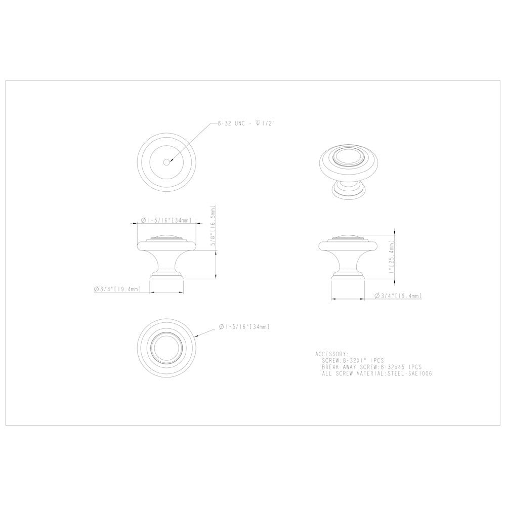 1-5/16" Diameter Satin Nickel Round Arcadia Cabinet Knob