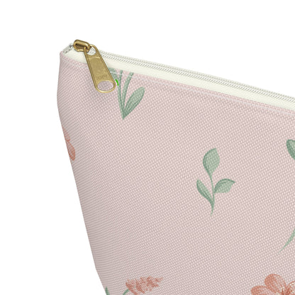 Customizable: Floral Cosmetic Bag with T-Bottom, Makeup Organizer, Flower Print Pouch, Cute Travel Accessory, Gift for Her, Mother’s Day