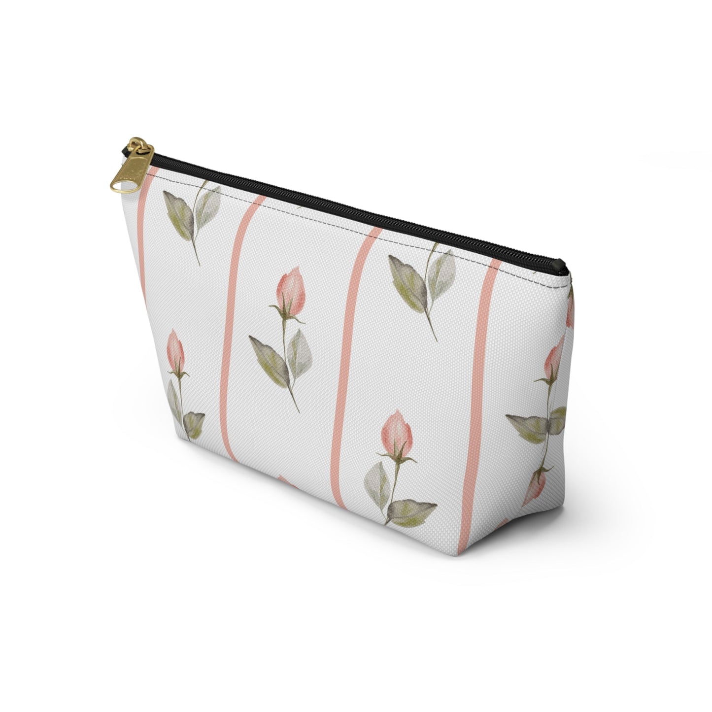 Customizable: Chic Floral Accessory Pouch for Women, Makeup Bag, Travel Toiletry Organizer, Gift for Her, Rose Striped Design