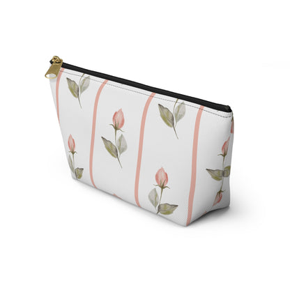 Customizable: Chic Floral Accessory Pouch for Women, Makeup Bag, Travel Toiletry Organizer, Gift for Her, Rose Striped Design