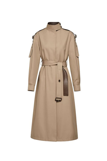 Element Autumn Gracekelly Leather Patchwork Two Color Simple Graceful Elegant Lengthened Trench Coat