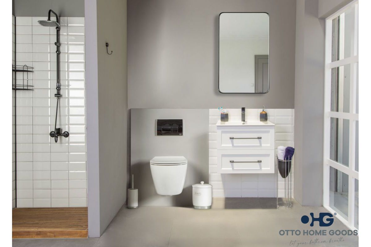 Nova 24" White Floating Bathroom Vanity with Porcelain Top & Black Hardware