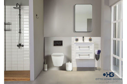 Nova 24" White Floating Bathroom Vanity with Porcelain Top & Black Hardware